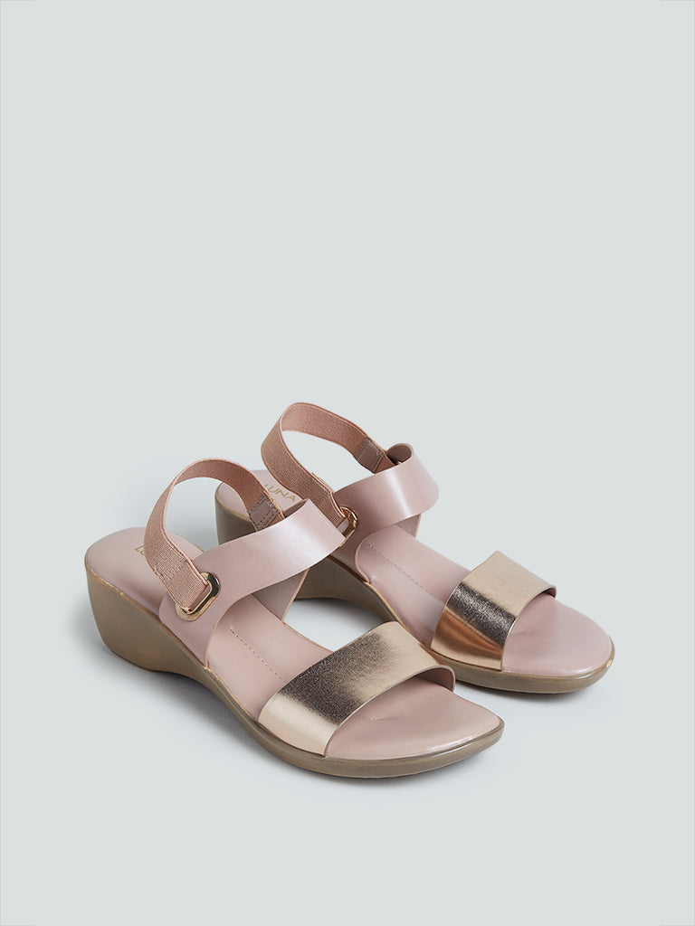 LUNA BLU Rose-Gold Wedge-Heeled Sandals